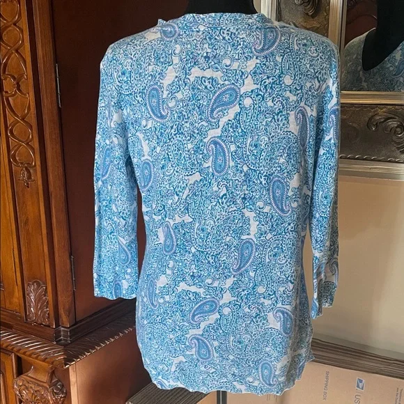Talbots Blue and White Paisley Sweater Size Medium Petite - Picture 6 of 6